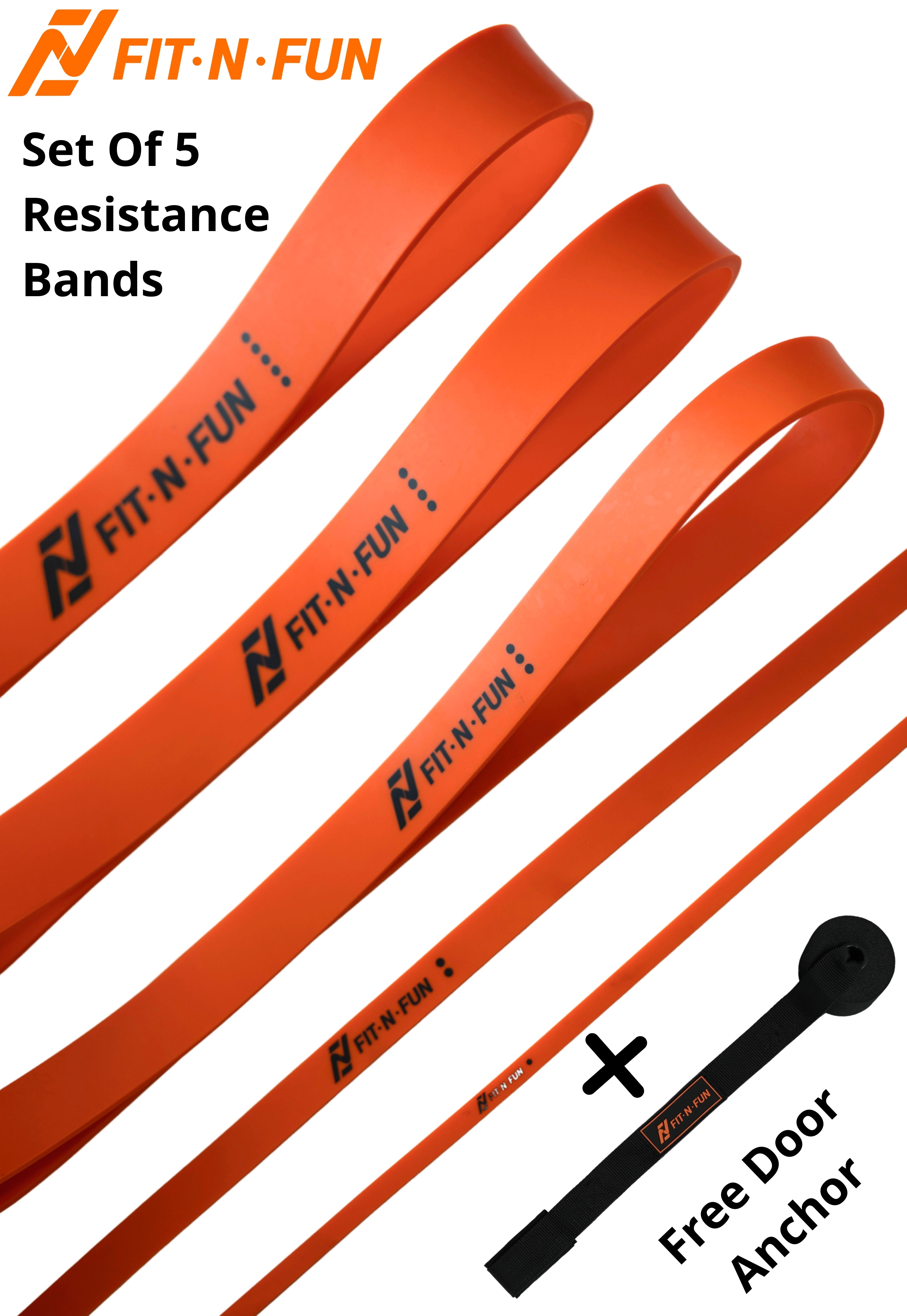 Fit-N-Fun Home Workout Resistance Bands Set of 5 With Free Door Anchor